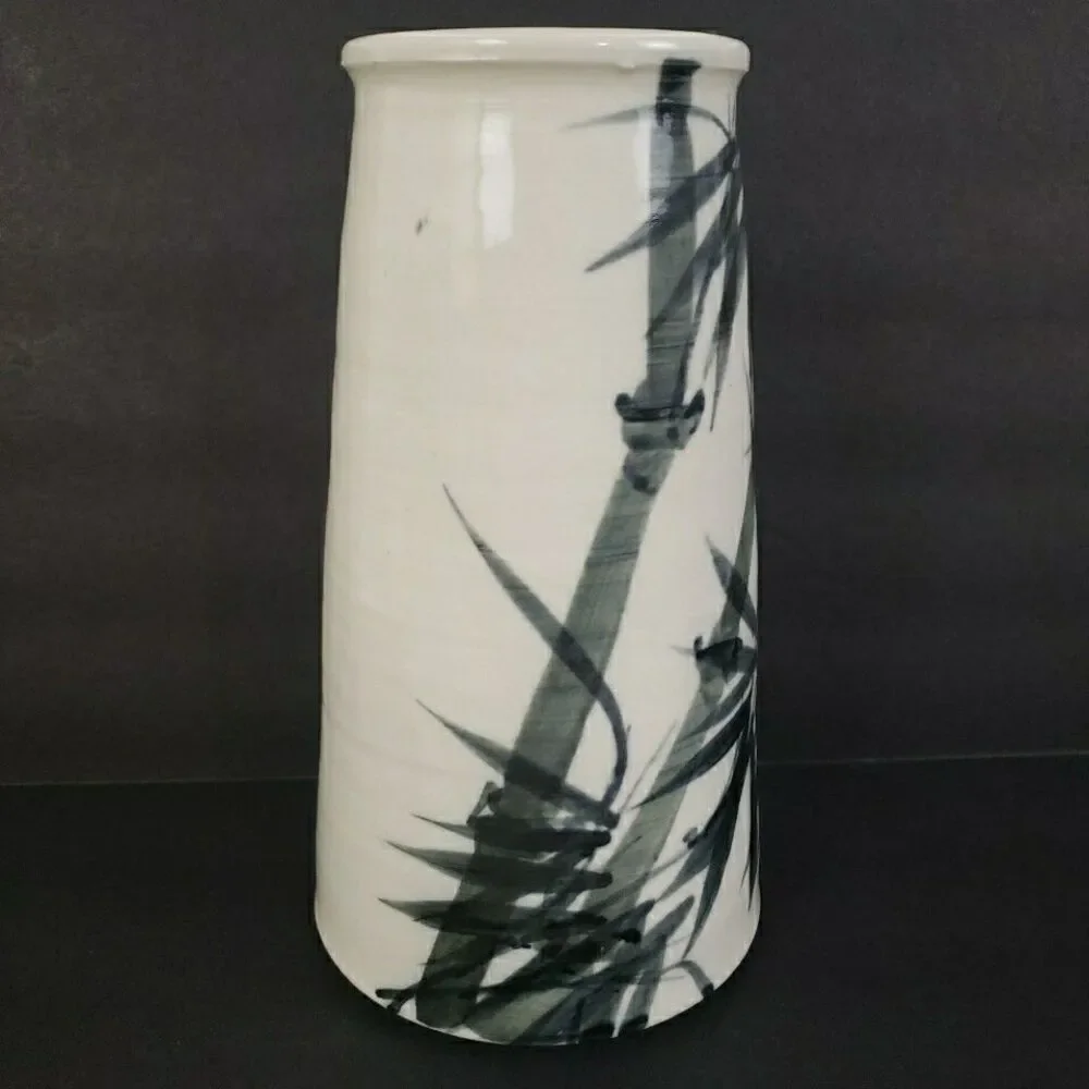 Studio Art Pottery Vase Bamboo Motif 9